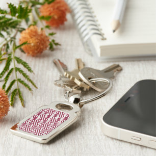 Sayagata pattern, Japanese, Burgundy and White Key Ring