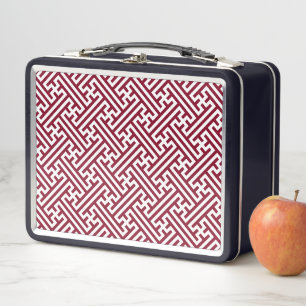 Sayagata pattern, Japanese, Burgundy and White Metal Lunch Box