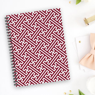Sayagata pattern, Japanese, Burgundy and White Notebook