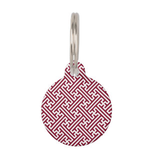 Sayagata pattern, Japanese, Burgundy and White Pet Tag