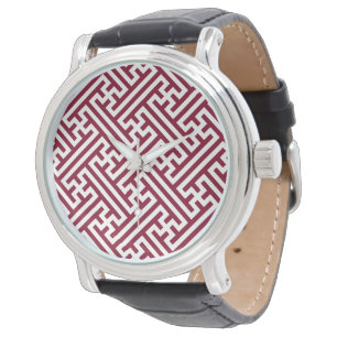 Sayagata pattern, Japanese, Burgundy and White Watch