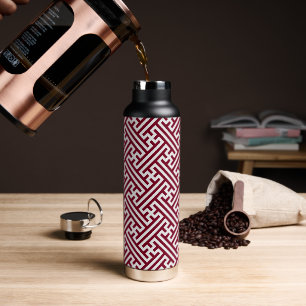 Sayagata pattern, Japanese, Burgundy and White Water Bottle