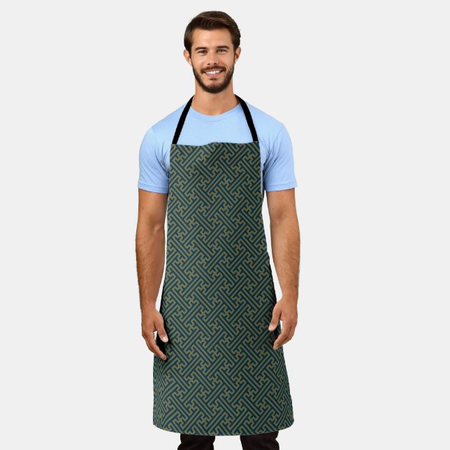 Sayagata pattern, Japanese, Gold and Navy Blue Apron (Worn)