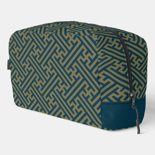 Sayagata pattern, Japanese, Gold and Navy Blue Dopp Kit (Right Corner)