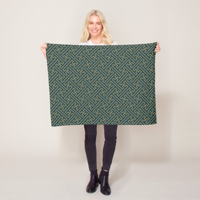 Sayagata pattern, Japanese, Gold and Navy Blue Fleece Blanket (In Situ)
