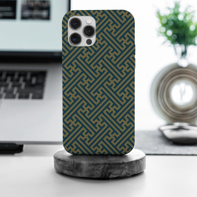 Sayagata pattern, Japanese, Gold and Navy Blue iPhone Case (Creator Uploaded)