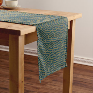 Sayagata pattern, Japanese, Gold and Navy Blue Short Table Runner