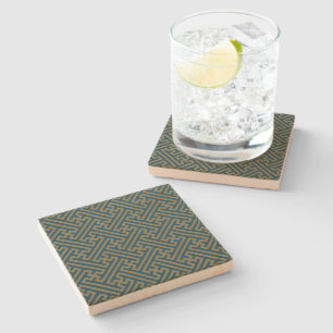 Sayagata pattern, Japanese, Gold and Navy Blue Stone Coaster