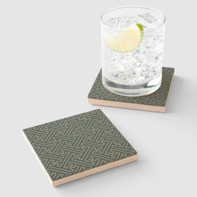 Sayagata pattern, Japanese, Gold and Navy Blue Stone Coaster (Side)