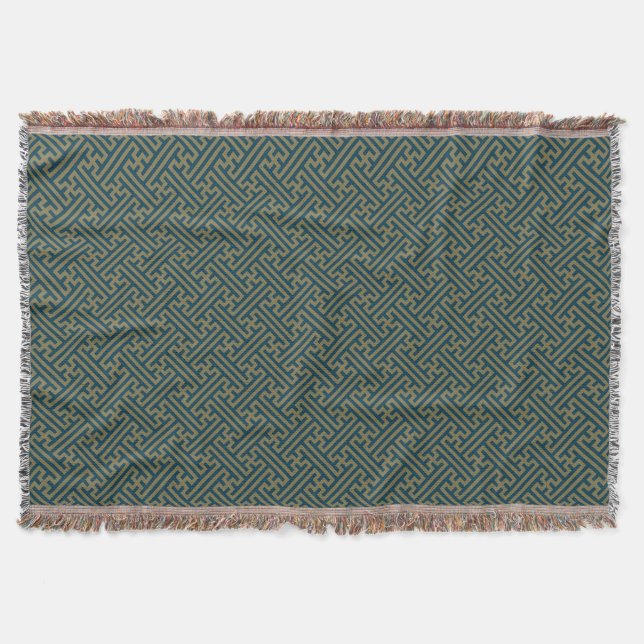 Sayagata pattern, Japanese, Gold and Navy Blue Throw Blanket (Front)
