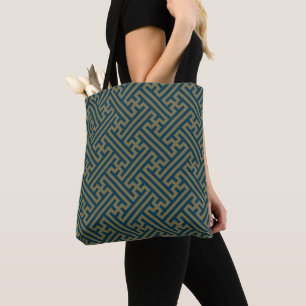 Sayagata pattern, Japanese, Gold and Navy Blue Tote Bag