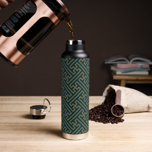 Sayagata pattern, Japanese, Gold and Navy Blue Water Bottle