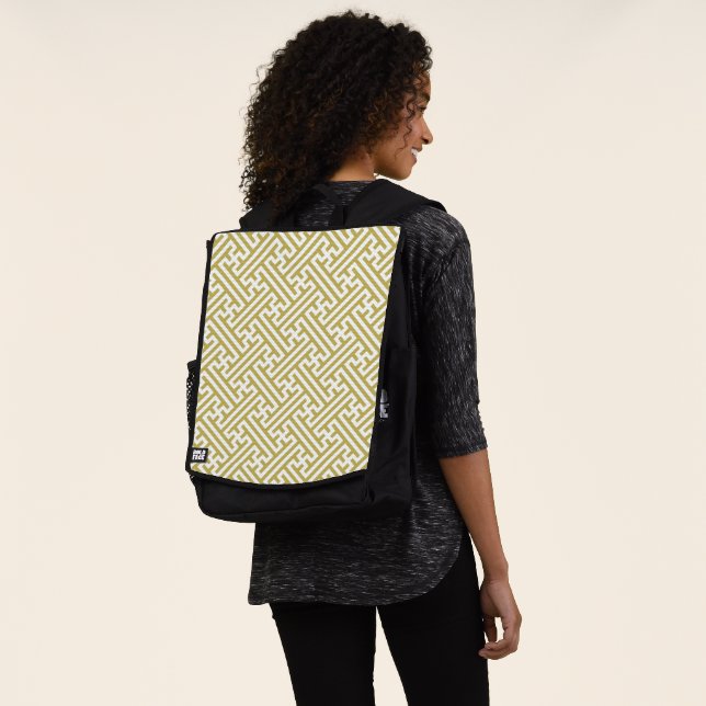 Sayagata pattern, Japanese, Gold and White Backpack (Worn)
