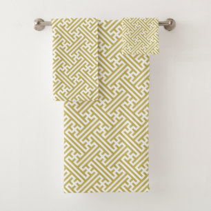 Sayagata pattern, Japanese, Gold and White Bath Towel Set
