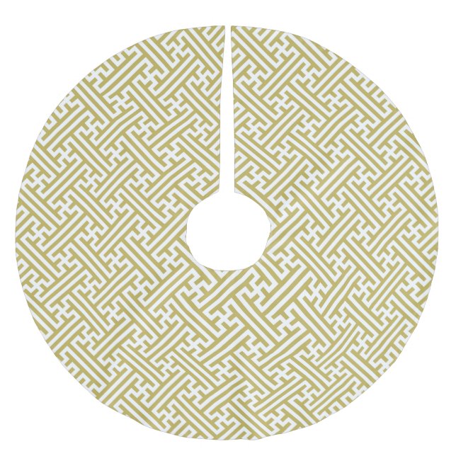 Sayagata pattern, Japanese, Gold and White Brushed Polyester Tree Skirt (Front)