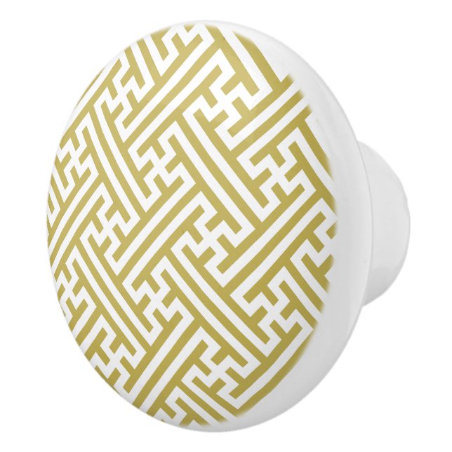 Sayagata pattern, Japanese, Gold and White Ceramic Knob (Right)