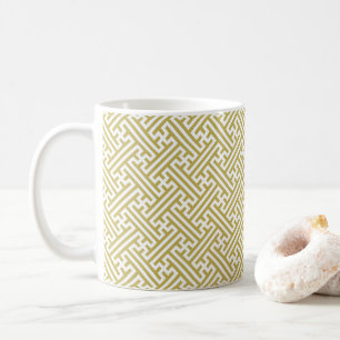 Sayagata pattern, Japanese, Gold and White Coffee Mug