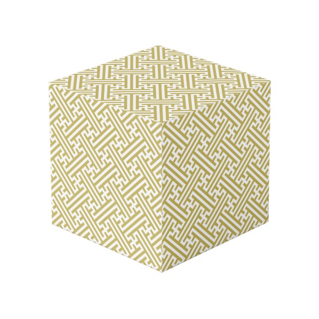 Sayagata pattern, Japanese, Gold and White Cube (Front Angled)