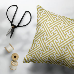 Sayagata pattern, Japanese, Gold and White Decorative Cushion