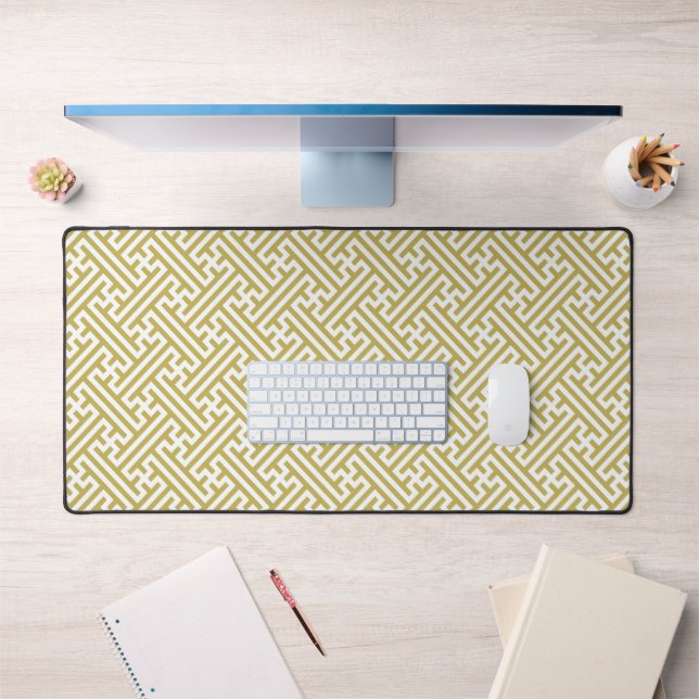 Sayagata pattern, Japanese, Gold and White Desk Mat (Office 1)