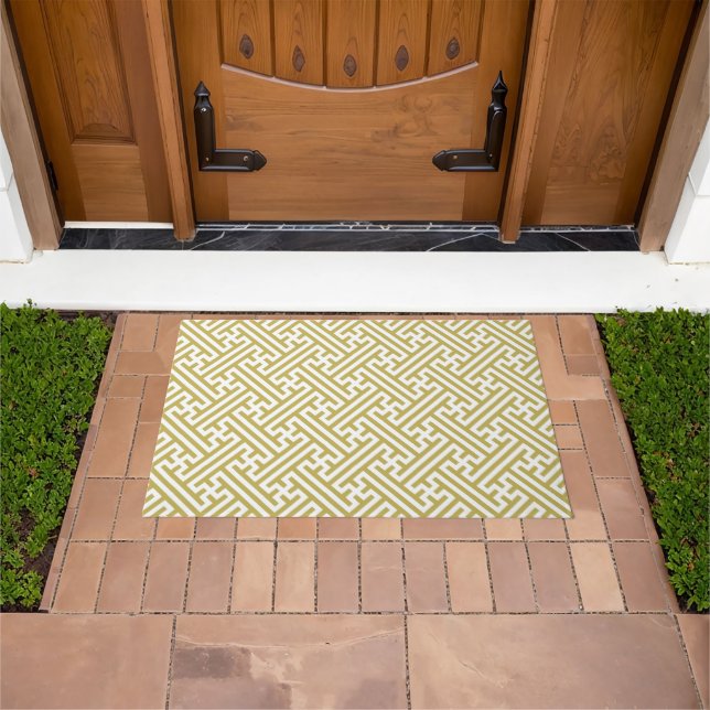 Sayagata pattern, Japanese, Gold and White Doormat (Outdoor)
