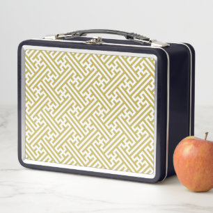 Sayagata pattern, Japanese, Gold and White Metal Lunch Box