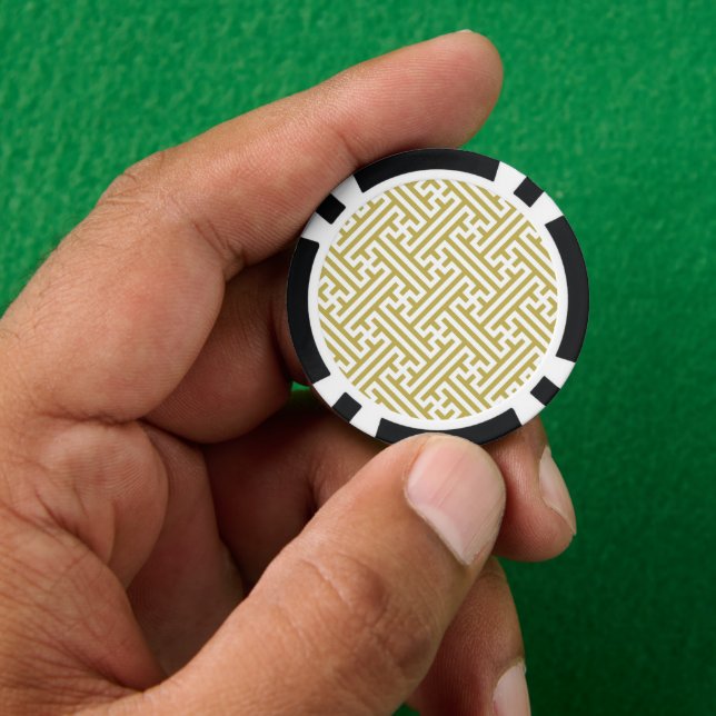 Sayagata pattern, Japanese, Gold and White Poker Chips (Hand)