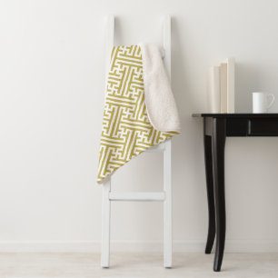 Sayagata pattern, Japanese, Gold and White Sherpa Blanket