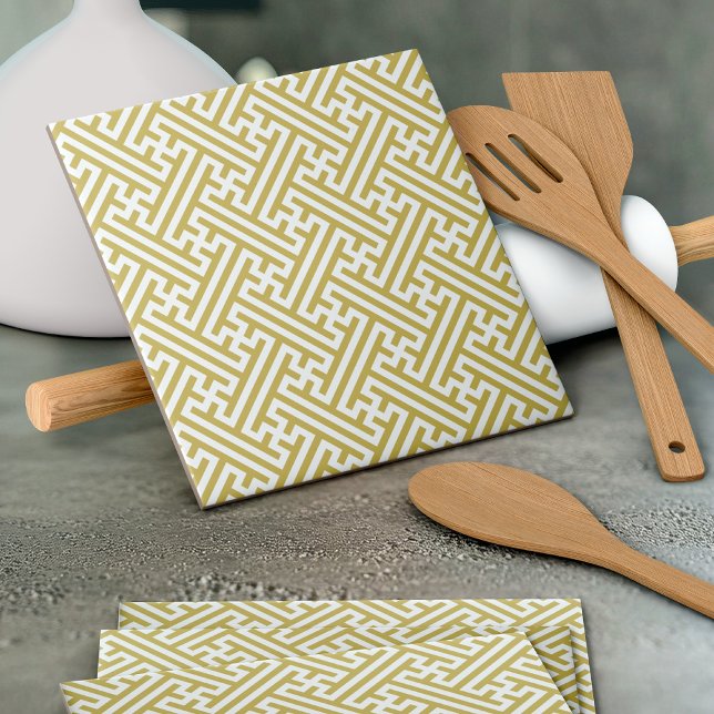 Sayagata pattern, Japanese, Gold and White Tile (Creator Uploaded)