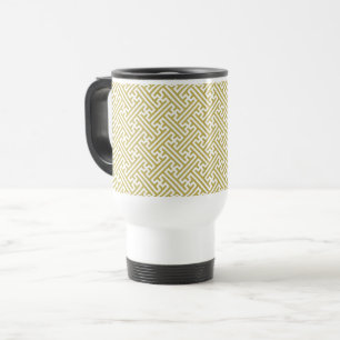 Sayagata pattern, Japanese, Gold and White Travel Mug