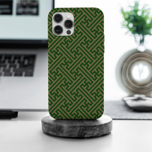 Sayagata pattern, Japanese, Green and Gold iPhone 15 Pro Max Case