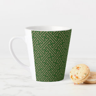 Sayagata pattern, Japanese, Green and Gold Latte Mug