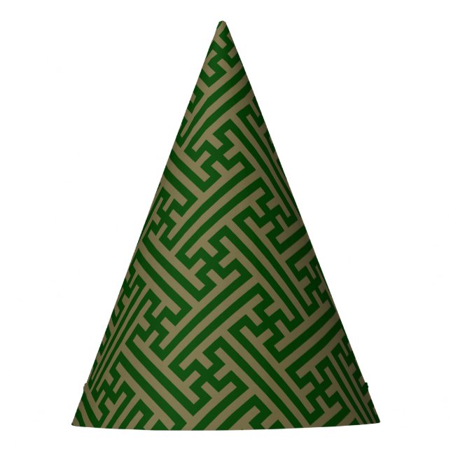 Sayagata pattern, Japanese, Green and Gold Party Hat (Front)