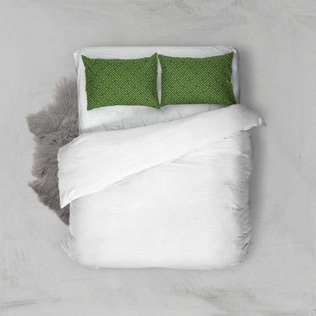 Sayagata pattern, Japanese, Green and Gold Pillowcase (Creator Uploaded)
