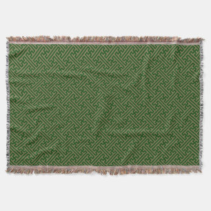 Sayagata pattern, Japanese, Green and Gold Throw Blanket
