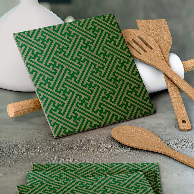 Sayagata pattern, Japanese, Green and Gold Tile (Creator Uploaded)