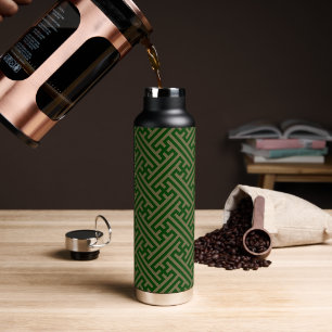 Sayagata pattern, Japanese, Green and Gold Water Bottle