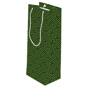 Sayagata pattern, Japanese, Green and Gold Wine Gift Bag