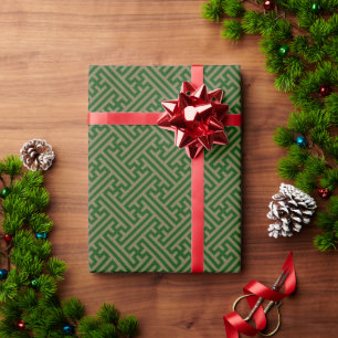 Sayagata pattern, Japanese, Green and Gold Wrapping Paper