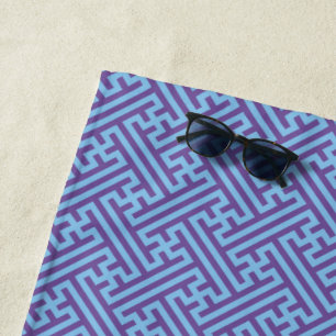 Sayagata pattern, Japanese, Purple and Blue Beach Towel