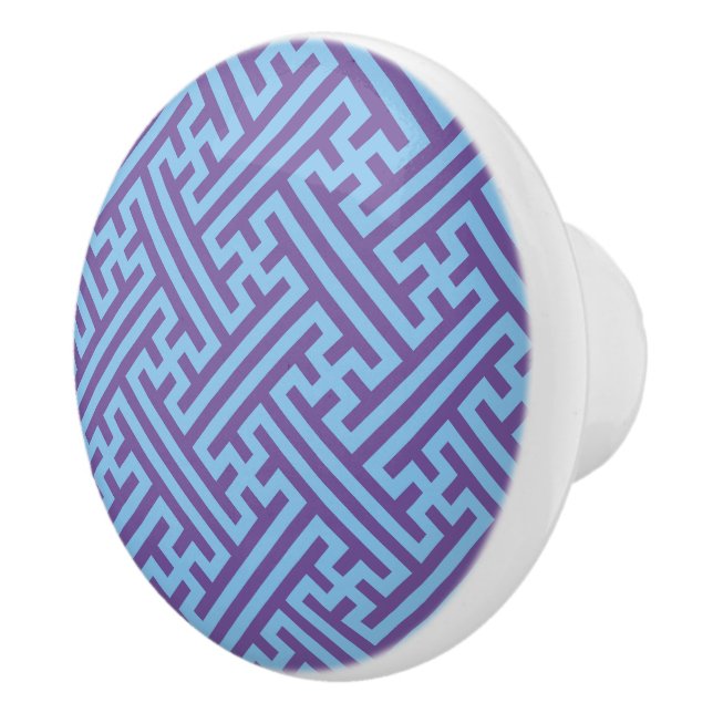 Sayagata pattern, Japanese, Purple and Blue Ceramic Knob (Right)