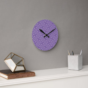 Sayagata pattern, Japanese, Purple and Pink Round Clock