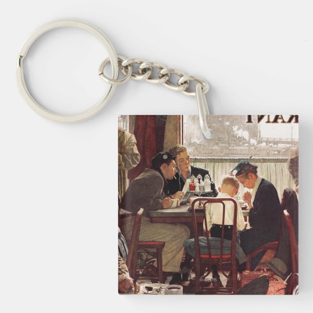 Saying Grace by Norman Rockwell Key Ring (Front)