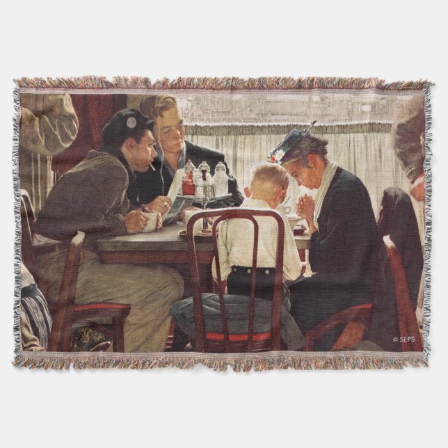 Saying Grace by Norman Rockwell Throw Blanket (Front)