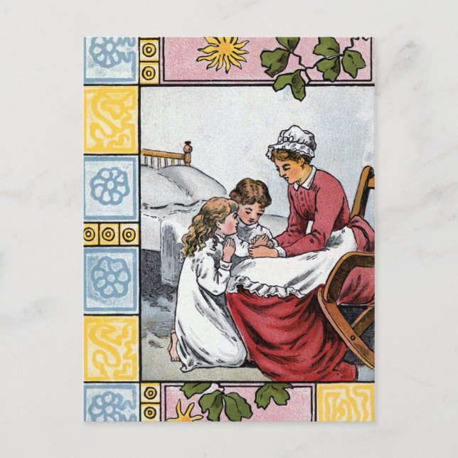 "Saying Prayers with Momma" Vintage Postcard (Front)