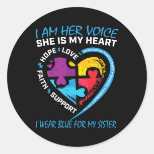 Sayings Puzzle I Wear Blue For My Sister Autism Aw Classic Round Sticker