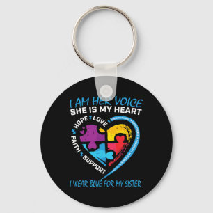 Sayings Puzzle I Wear Blue For My Sister Autism Aw Key Ring