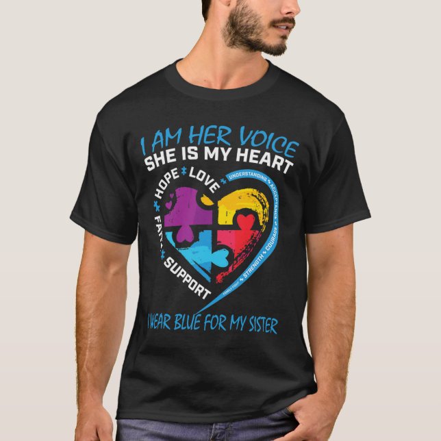 Sayings Puzzle I Wear Blue For My Sister Autism Aw T-Shirt (Front)