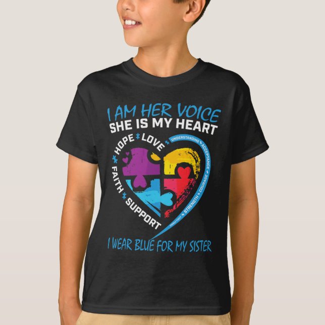 Sayings Puzzle I Wear Blue For My Sister Autism Aw T-Shirt (Front)