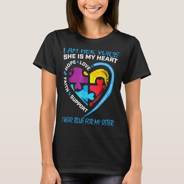 Sayings Puzzle I Wear Blue For My Sister Autism Aw T-Shirt (Front)
